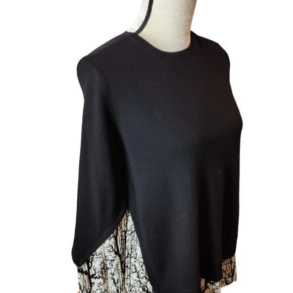 Yigal Azrouel Women's Size S Black Wool Sweater White Pleated Abstract Blouse - Picture 2 of 7